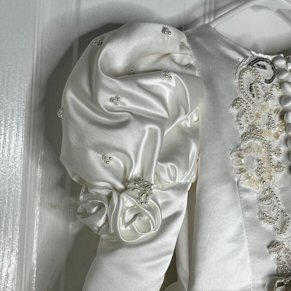 White Satin Girls Dress W/ Embroidered Lace & Beaded Wedding baptism - Picture 13 of 14